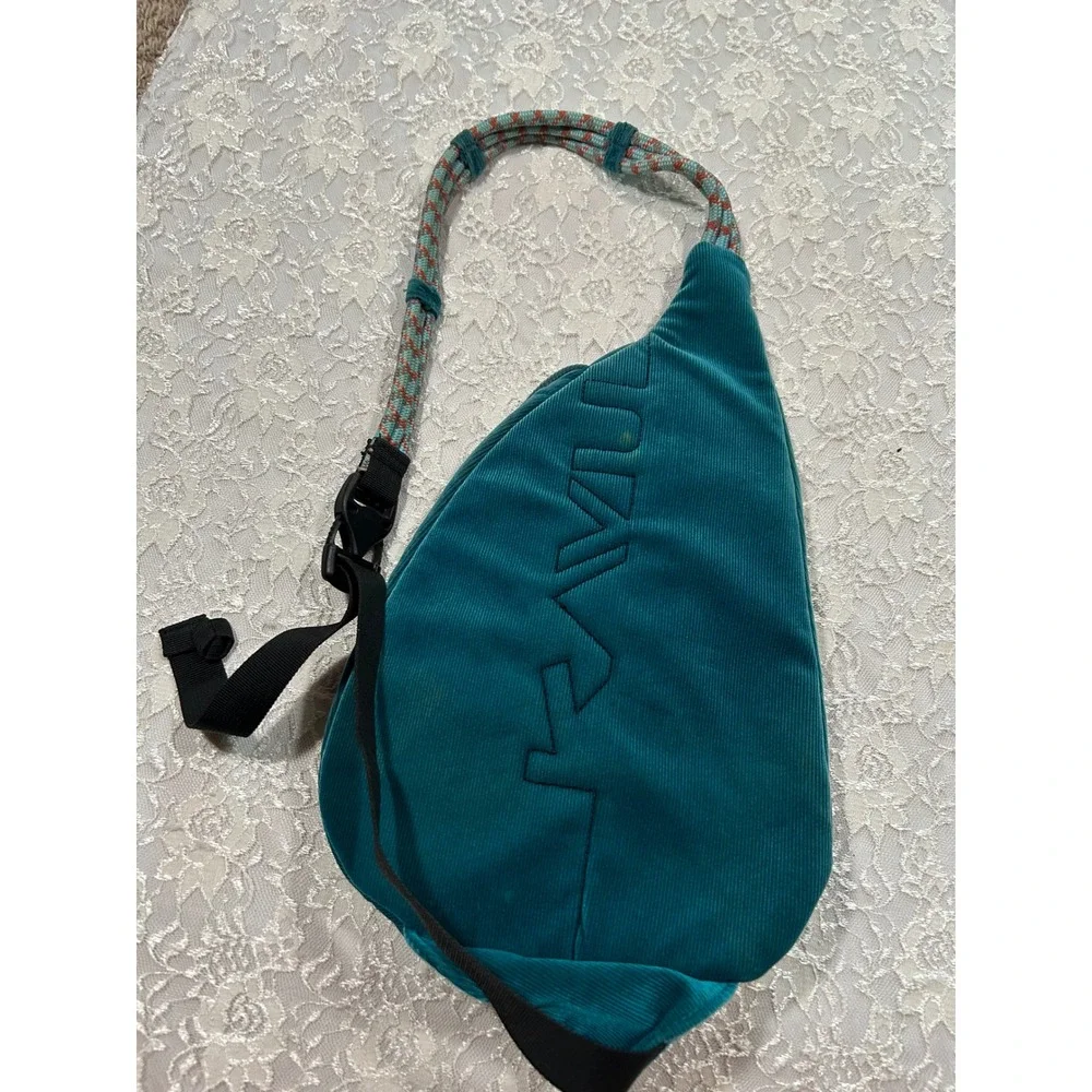 KAVU Teal Corduroy Sling Rope Crossbody Backpack Hiking Gorpcore Utility
